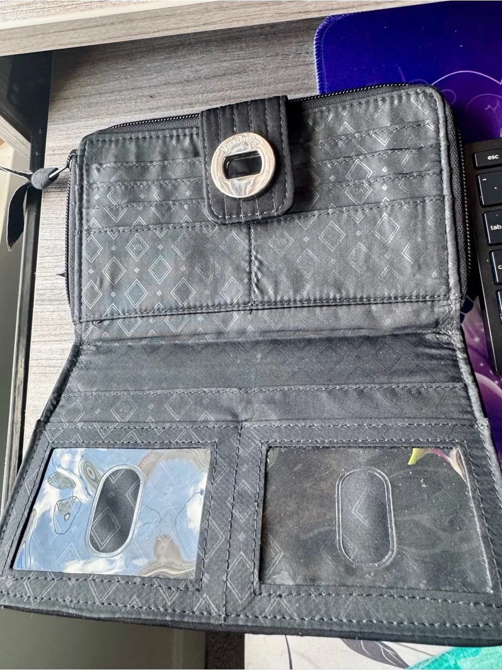 Vera Bradley Black Quilted Crossbody and Matching Wallet.